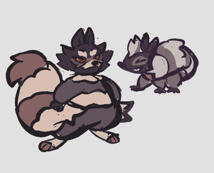 Dark type. Early route mammal, inspired by raccoons, western robbers.